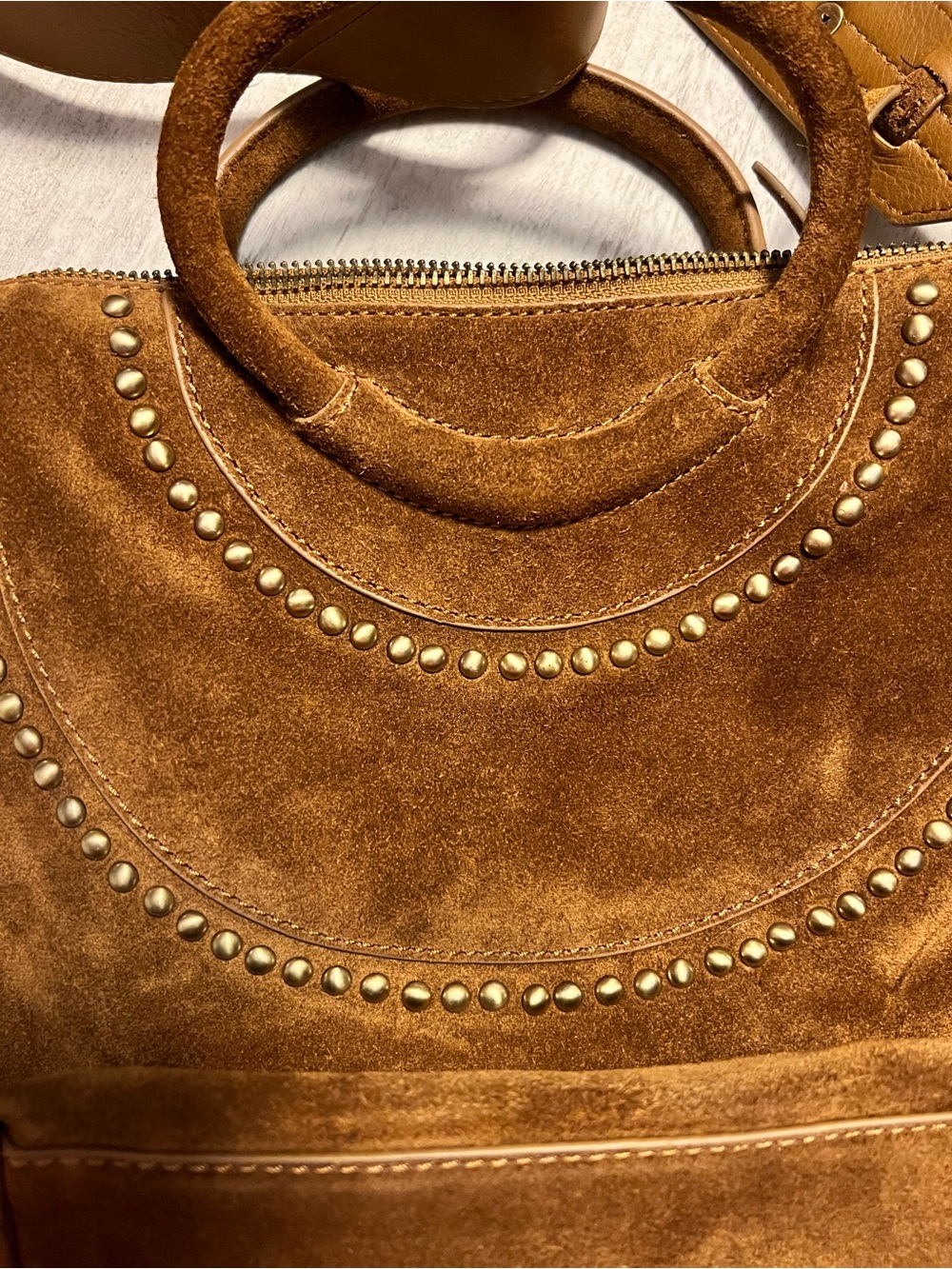 HOBO Brown Suede Studded Front side-Shoulder/Handler Bag-New-Beauty - Picture 2 of 11